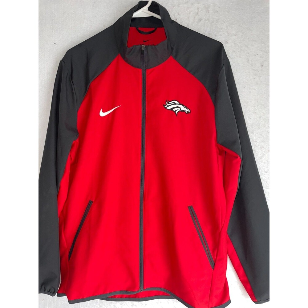 Nike Dri Fit Jacket Full Zip Mens Sz M Red Gray Long Sleeve Bronco NFL